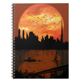 Caderno Espiral Sunset City Skyline Silhouette Watercolor Spiral N