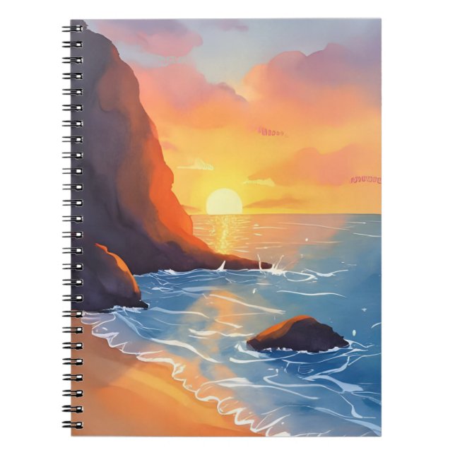 Caderno Espiral Sunset Coast | Beach Ocean Waves (Frente)