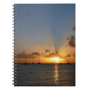 Caderno Espiral Sunset com Imagem de Paisagem Tropical de Barcos d