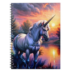 Caderno Espiral Sunset Lake River Unicorn Seven