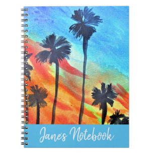 Caderno Espiral Sunset Palm tree surf arte