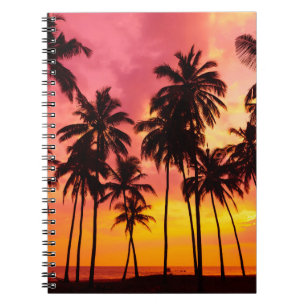 Caderno Espiral Sunset Tropical: Serenidade Silhueta Palma.