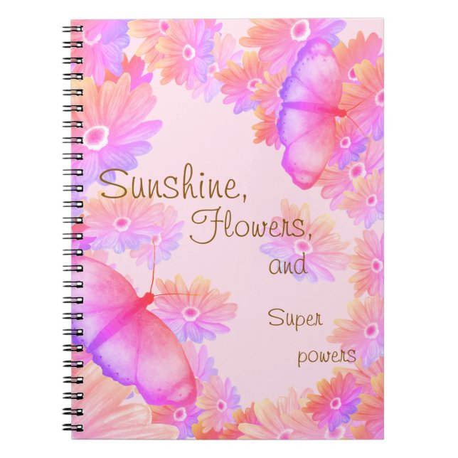 Caderno Espiral Sunshine, Flowers & Superpowers Pink (Frente)