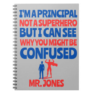 Caderno Espiral Super-herói engraçado, mestre personalizado, azul