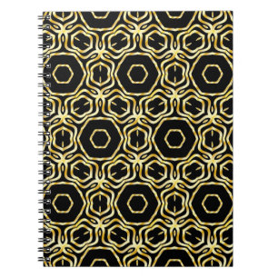 Caderno Espiral Super Linda flor preta e dourada, sem costura