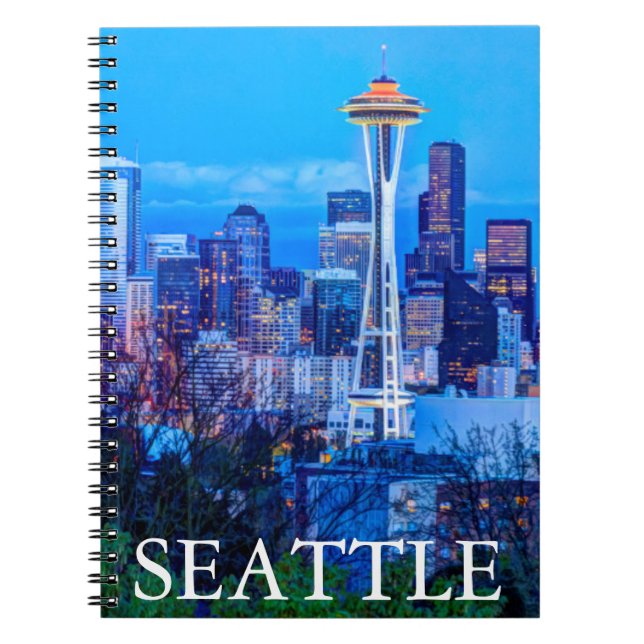 Caderno Espiral Super Lua nascendo perto do horizonte de Seattle (Frente)