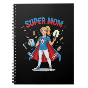Caderno Espiral Super Mãe Enfermeira Super-Heroína Tipografia