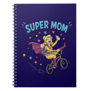 Caderno Espiral Super Mãe Super-Heroína Andando de Bicicleta com P