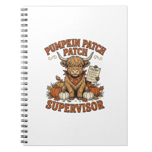 Caderno Espiral Supervisor do Pomar de Abóbora Camisa Vintage Vaca