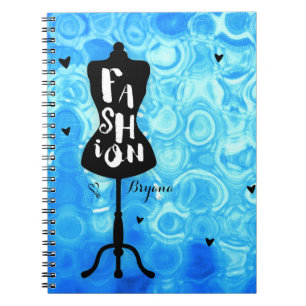 Caderno Espiral Suporte de Manequim Vintage Retro Azul MODA