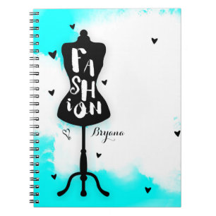 Caderno Espiral Suporte de Mannequim FASHION Aqua & Branco com Cor