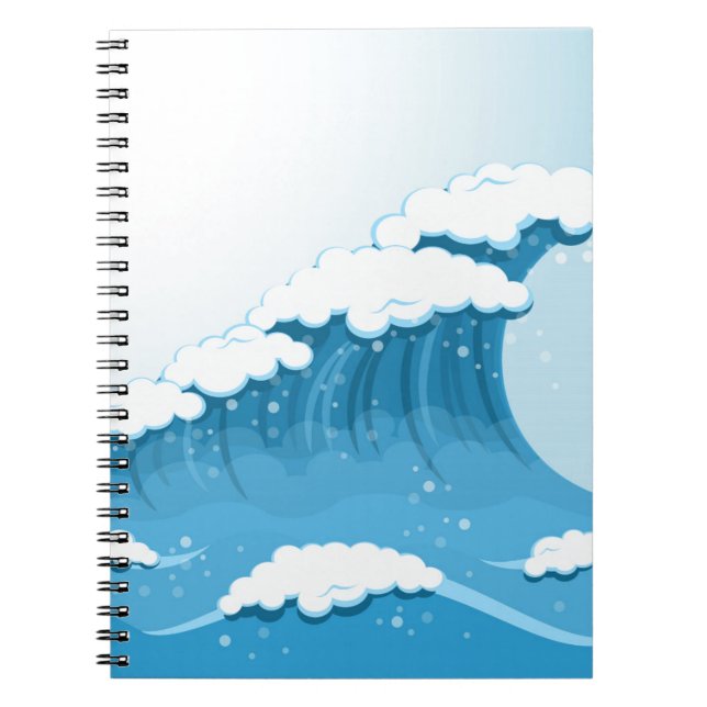 Caderno Espiral Surf de onda azul e oceano (Frente)