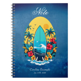 Caderno Espiral Surfboard de na moda com flores tropicais exuberan