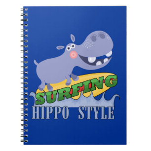 Caderno Espiral Surfer Hippopotamus