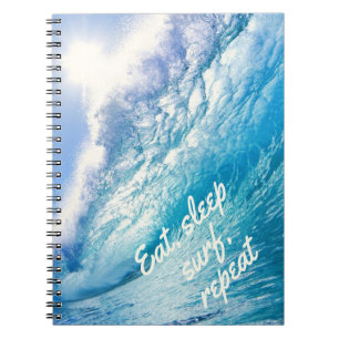 Caderno Espiral Surfer Wave Ocean Blue Eat Surf Repetitivo