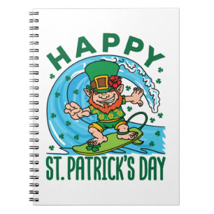 Caderno Espiral Surfing Leprechaun Havaiano Dia de São Patrício