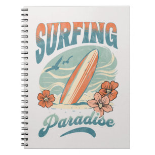 Caderno Espiral Surfing Paradise retro style design