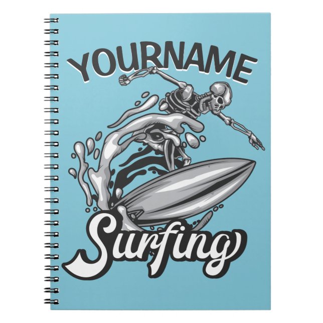 Caderno Espiral Surfista de Esqueleto de Onda Grande Personalizado (Frente)