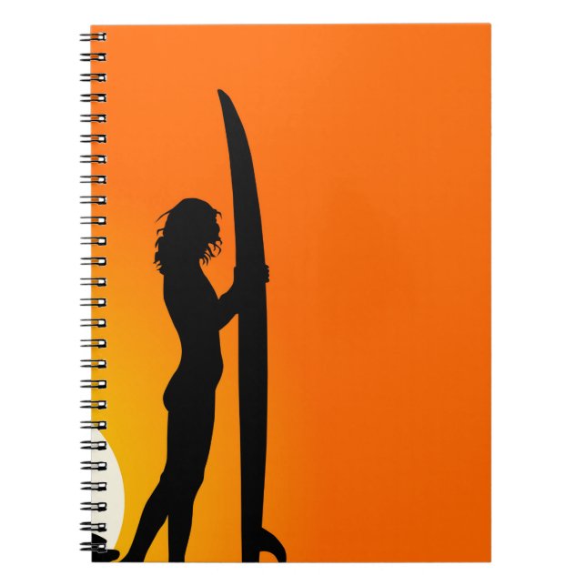 Caderno Espiral Surfista Sunset Girl com surfboard (Frente)