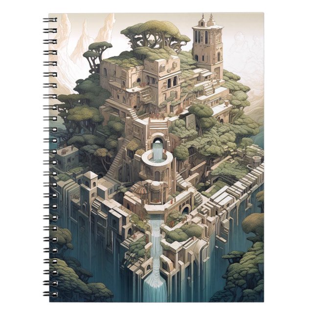 Caderno Espiral Surreal Geométrico Paisagem Fantasia Art (Frente)