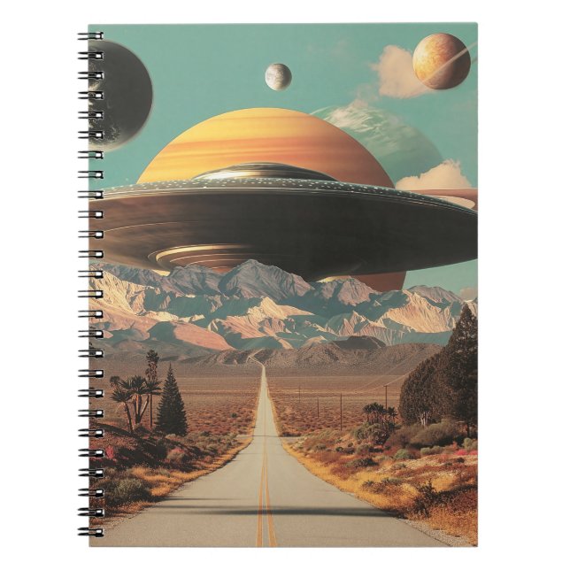 Caderno Espiral Surreal Landscape with Road, UFO and Saturn  (Frente)