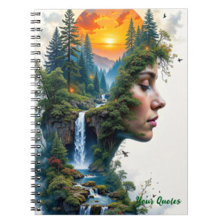 Caderno Espiral Surreal Nature Portrait Woman Sunset Waterfall