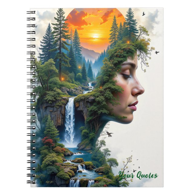 Caderno Espiral Surreal Nature Portrait Woman Sunset Waterfall (Frente)