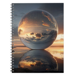Caderno Espiral Surreal Reflective Sphere With Sunset Clouds Over