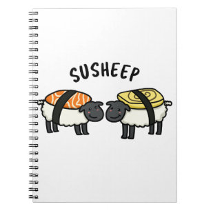 Caderno Espiral Susheep Funny Sushi Ovelha Trocadilho 