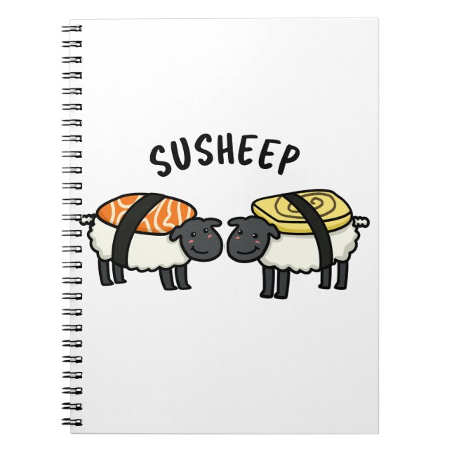 Caderno Espiral Susheep Ovelha Sushi Engraçado Trocadilho  (Frente)