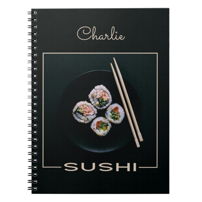 Caderno Espiral Sushi - bloco de notas de nome personalizado (Frente)