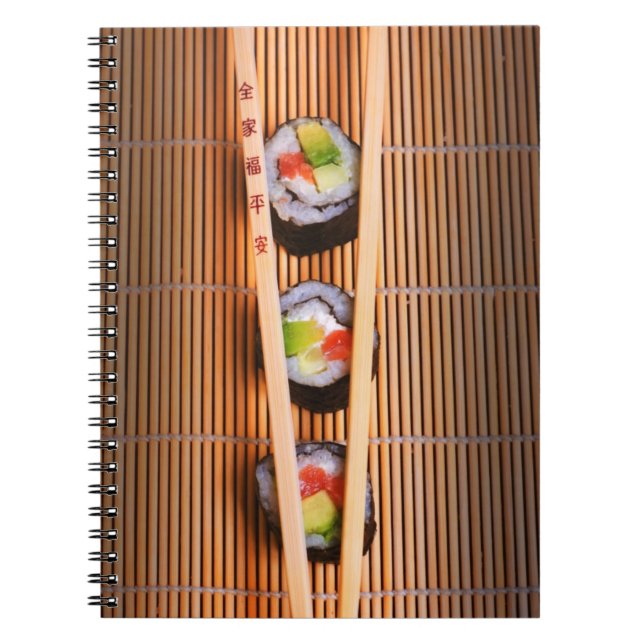 Caderno Espiral Sushi e chopsticks de madeira (Frente)