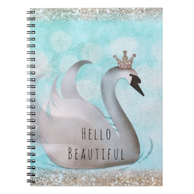 Caderno Espiral Swan Princess Faux Dourado Glitter Chic Fairy Tale (Frente)