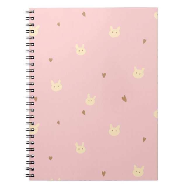 Caderno Espiral Sweet Bunny & Hearts Seamless Pattern – Cute Pink  (Frente)