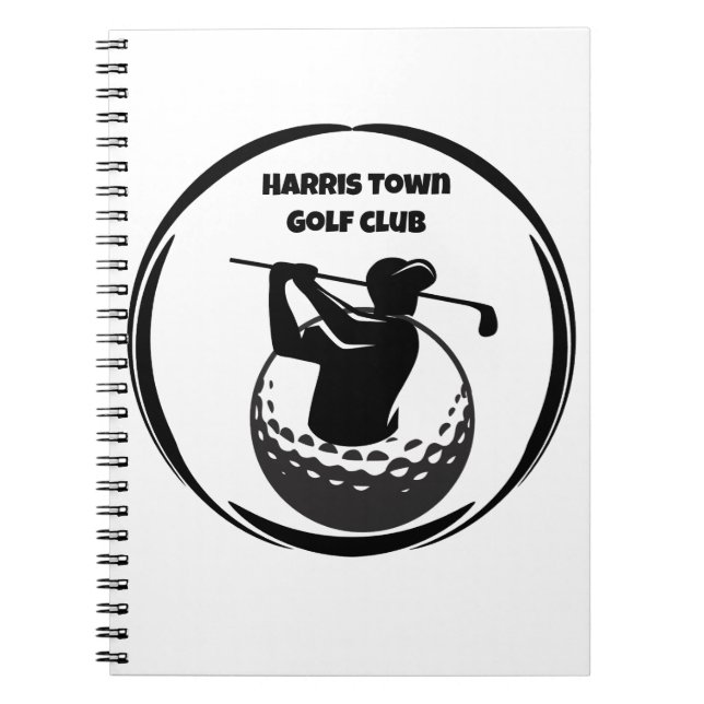 Caderno Espiral Swing de golfe masculino & Bola de golfe (Frente)