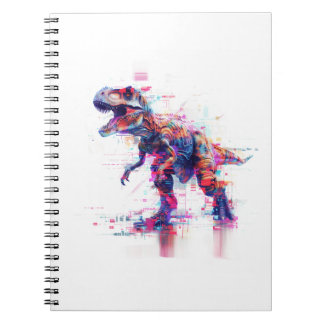 Caderno Espiral T-Rex Dinossauro Futurista com Glitch