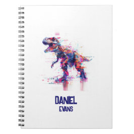 Caderno Espiral T-Rex Dinossauro Futurístico com Efeito Glitch e N