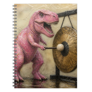 Caderno Espiral T-Rex Rosa bate um Gong