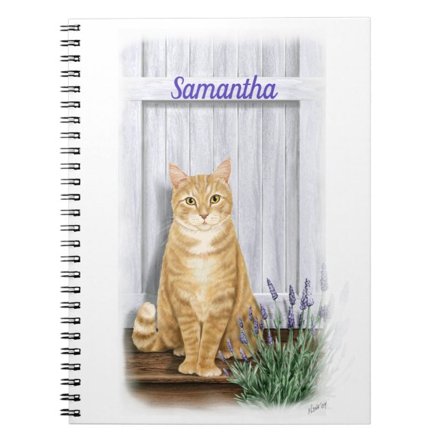 Caderno Espiral Tabby Cat Laranja com Lavanda (Frente)