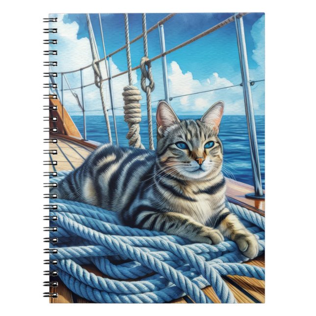 Caderno Espiral Tabby Cat On Boat Ropes (Frente)