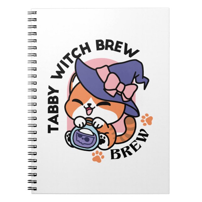 Caderno Espiral Tabby Witch Brew – Design de Gato Fofo de Hallowee (Frente)
