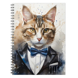 Caderno Espiral Tabuleiro de Aquarela Gato em Tuxedo e Arco Azul