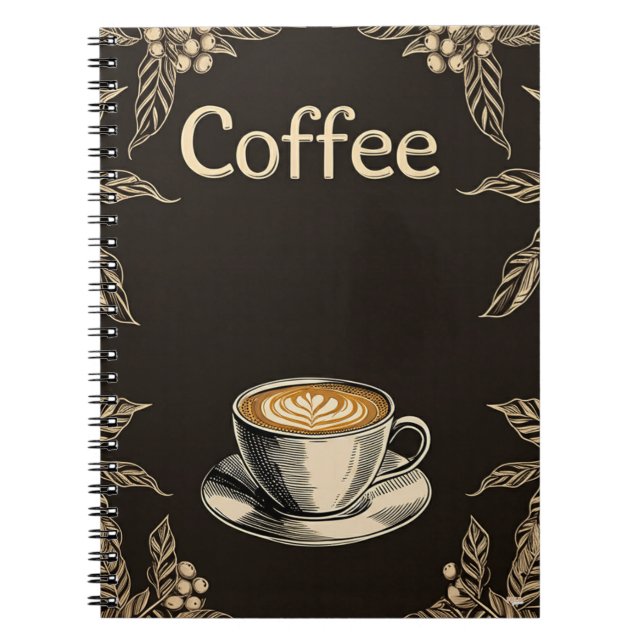 Caderno Espiral Taça de café com café em Cuaderno com Folhas e Cer (Frente)