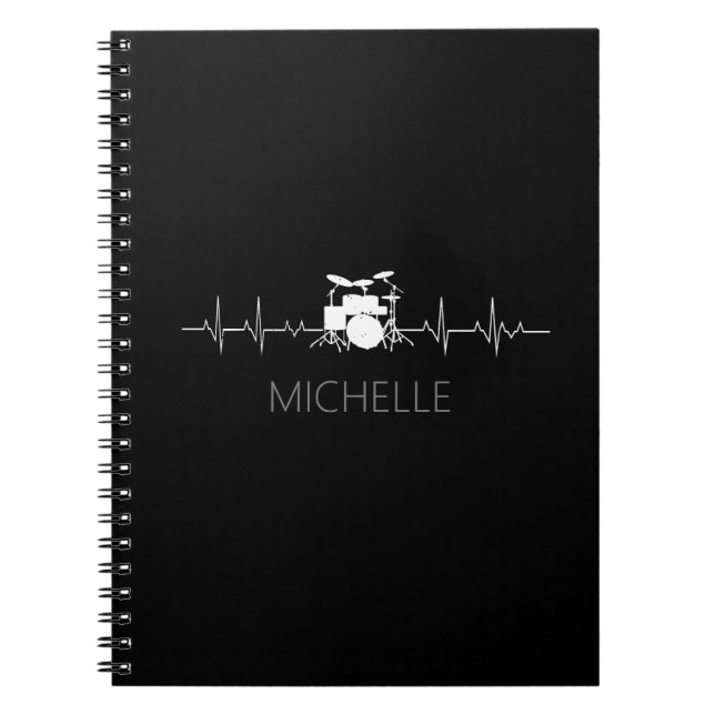 Caderno Espiral Tambores personalizados preto - Baterista engraçad (Frente)