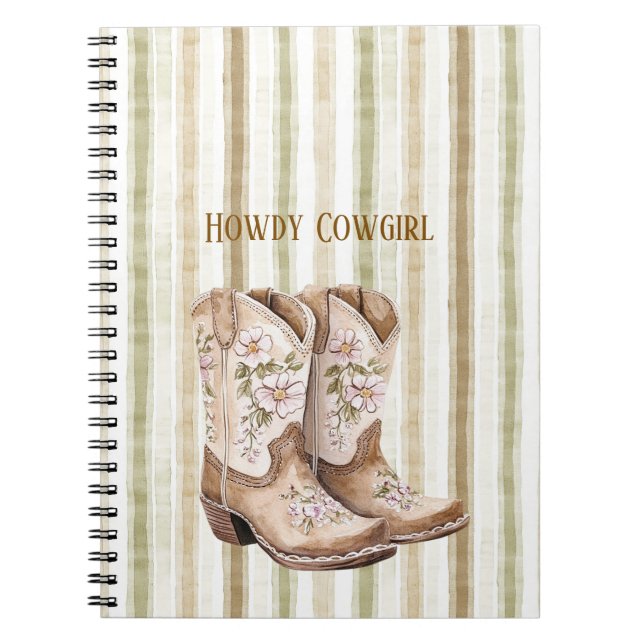Caderno Espiral Tan Brown Blush Pink Floral Cowgirl Boots (Frente)