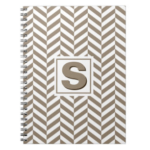Caderno Espiral Tan White Herringbone Monograma