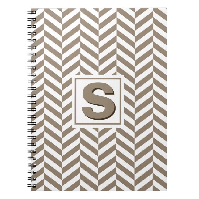 Caderno Espiral Tan White Herringbone Monograma (Frente)