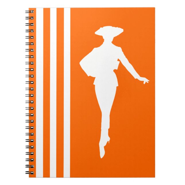 Caderno Espiral Tangerina Moderna Stripes com Silhueta de Moda (Frente)