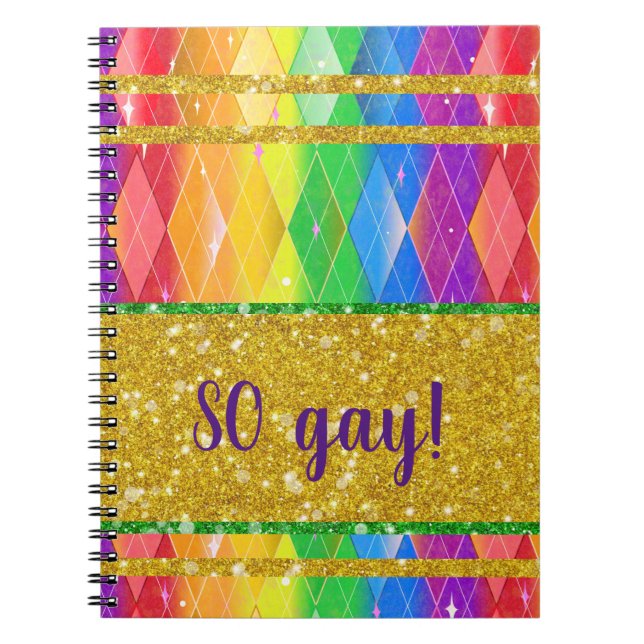 Caderno Espiral TÃO gay! Glitter orgulho gay argyle (Frente)