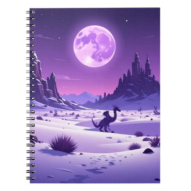 Caderno Espiral Tapeçaria Lunar Wyrm – Dragão Roxo Sob a Lua (Frente)